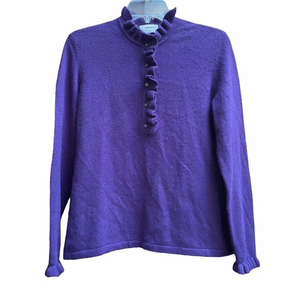 Charter Club PS Purple Ruffle Trim 2-Ply 100% Cashmere Pullover Sweater - Picture 2 of 6